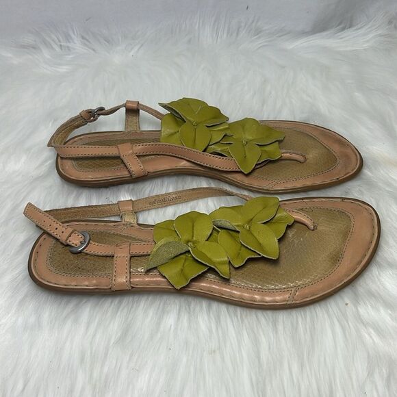 Born Lime Green Leather Floral Strappy Thong Sandals Sz 9 - Picture 4 of 6